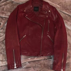 Barney’s New York Red leather biker Jacket